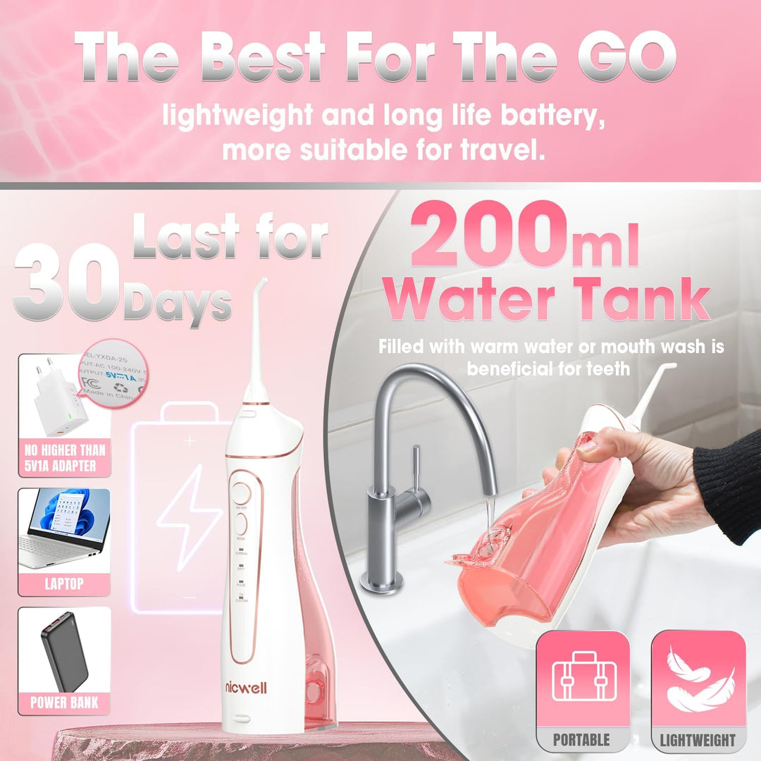Irrigador dental de agua inalámbrico para dientes \u2013 Nicwell 4...