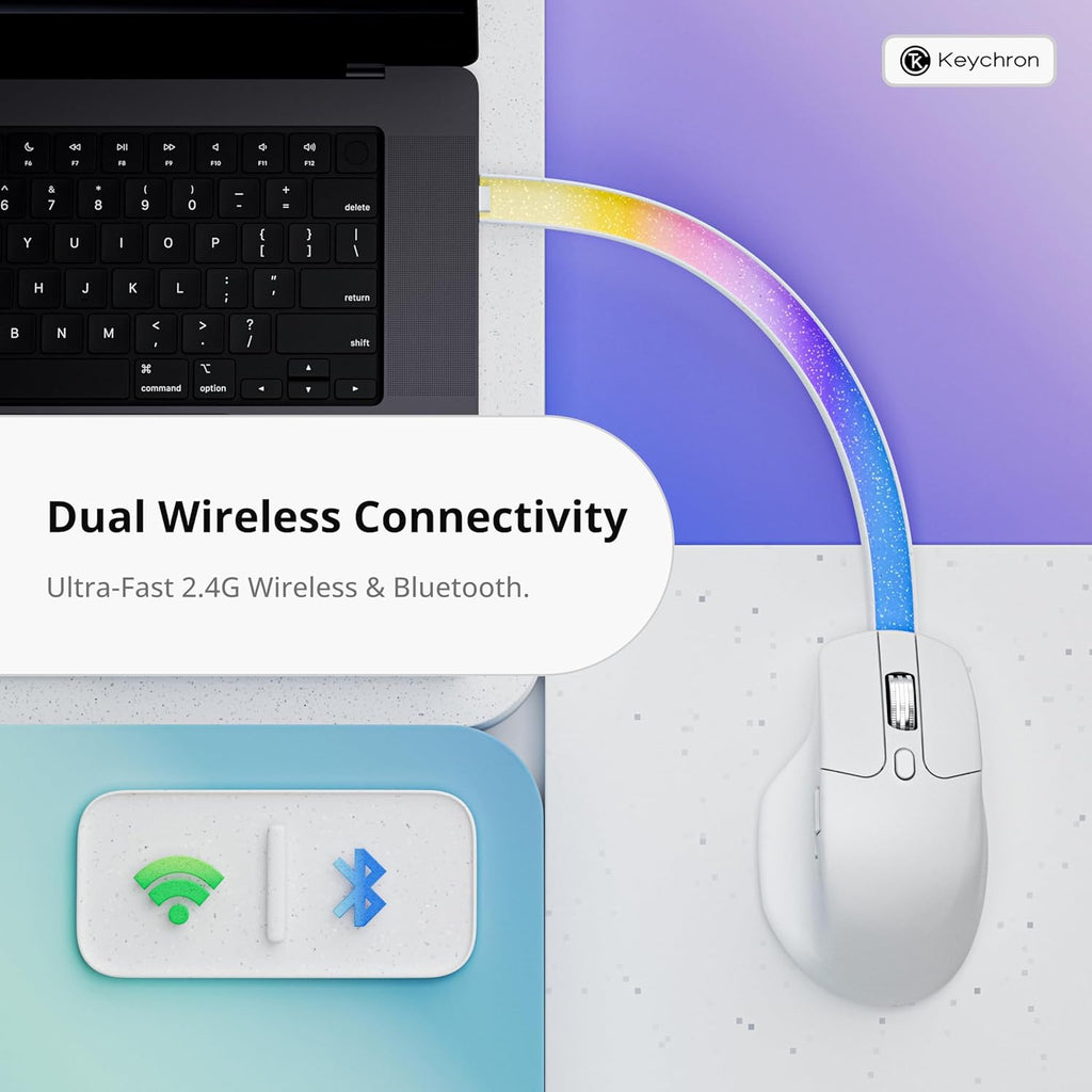Keychron Ratón inalámbrico para juegos M6 8K, 2.4G/Bluetooth/cableado, sensor PixArt 3950, sondeo de 8000Hz, clics silenciosos, 5 perfiles de memoria integrados para Plug & Play, programable para Mac