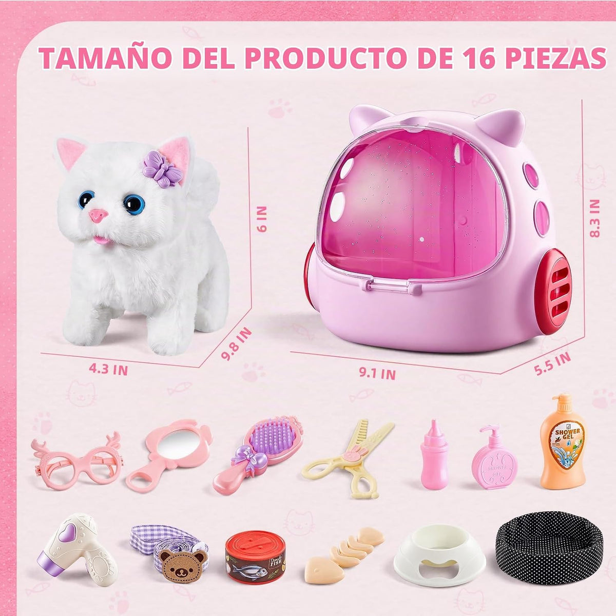 17PCS Cat Toys para Kids Girls Boys,Interactive Robot Cat con Walking