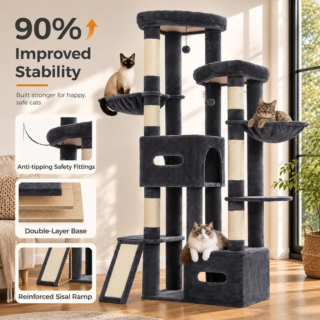 Árbol de gato de 75 pulgadas de alto para gatos de interior, grande