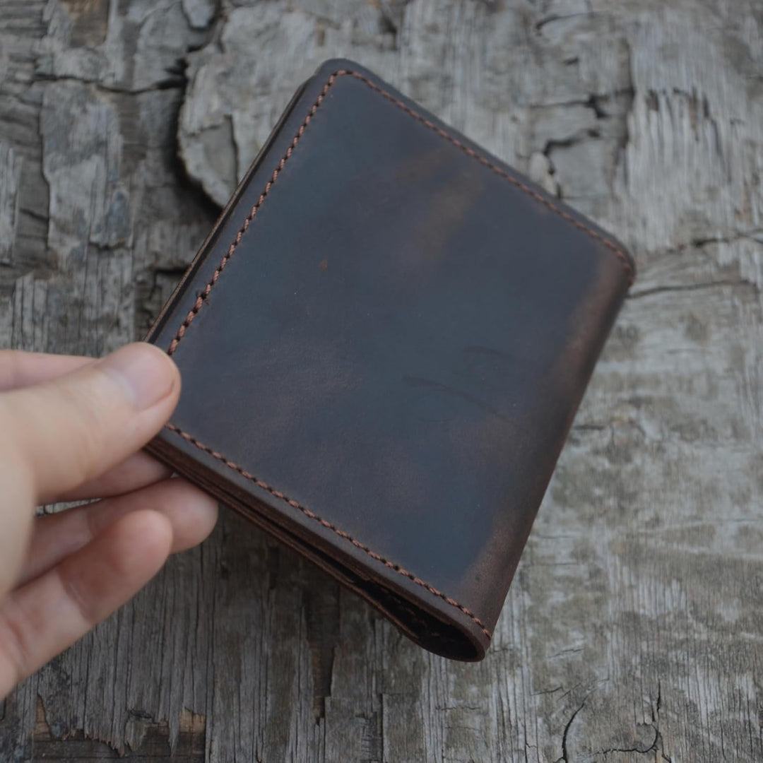 JJNUSA Cartera de cuero minimalista hecha a mano para hombres envej...