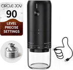 CIRCLE JOY Molinillo de café eléctrico recargable, portátil, inalámbrico, con rebabas cónicas de acero inoxidable, ajuste externo de 90 niveles y luz indicadora de batería, color negro