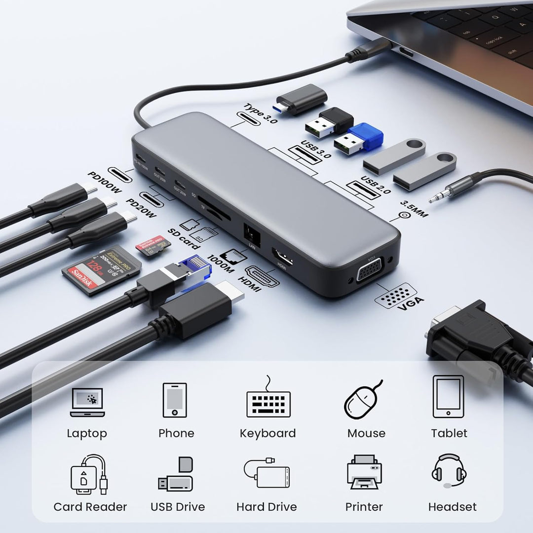 Estación de acoplamiento USB C Hub para laptop monitor