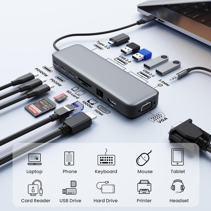 Estación de acoplamiento USB C Hub para laptop monitor