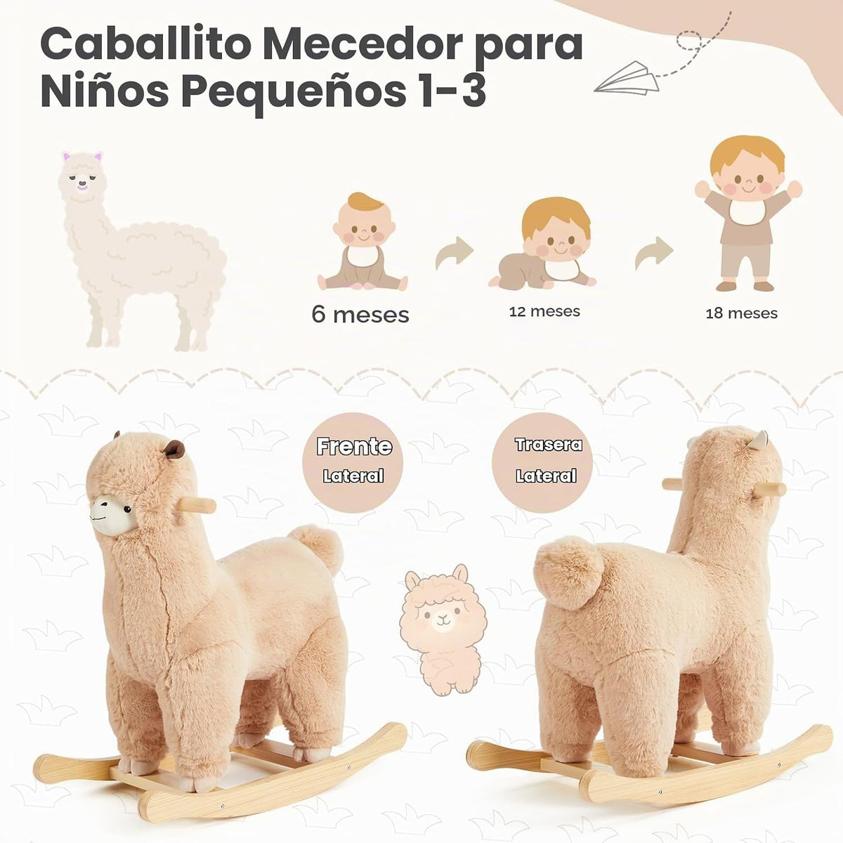 Caballo mecedor de bebé para 1 año de edad, balancín de animales de llama