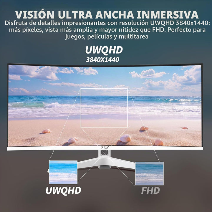 ZZA Monitor curvo ultraancho de 34 pulgadas, altavoces integrados,...