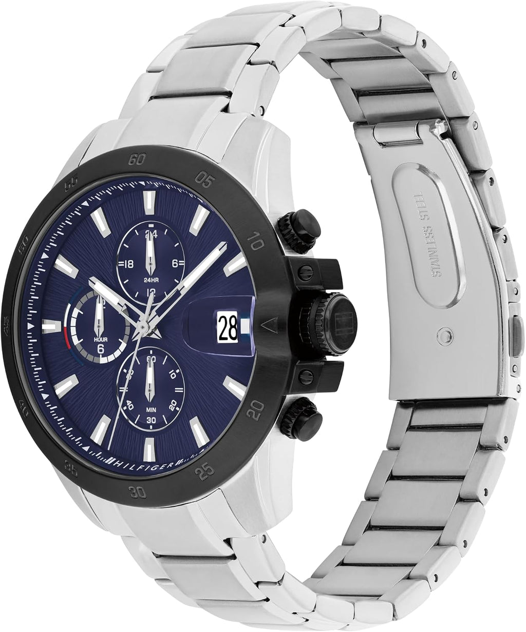 Reloj para hombre Tommy Hilfiger Dynamic – Cuarzo multifunción, caja de acero inoxidable, esfera con grabado radial y subesferas con textura CD, índices cónicos, ventana de fecha ampliada – Regalo para él