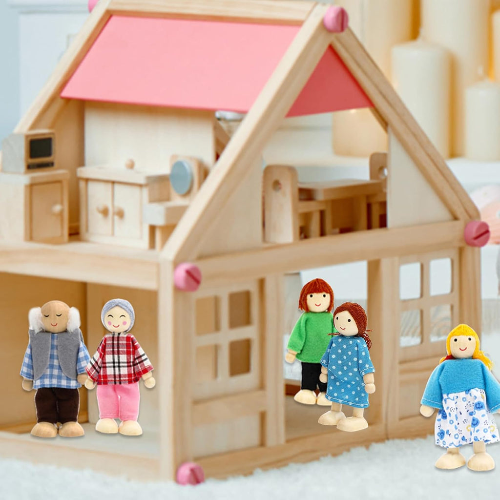 ONEST Juego de 16 piezas de casa de muñecas de madera, mini figuras