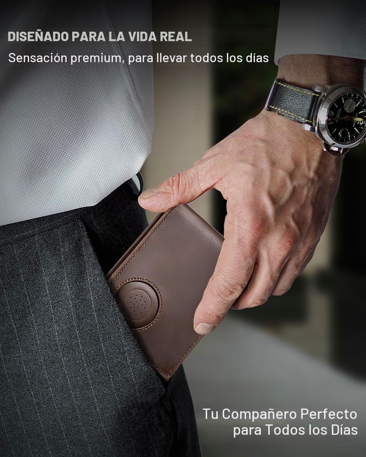 Cartera para hombre con soporte Airtag, 2 ventanas para