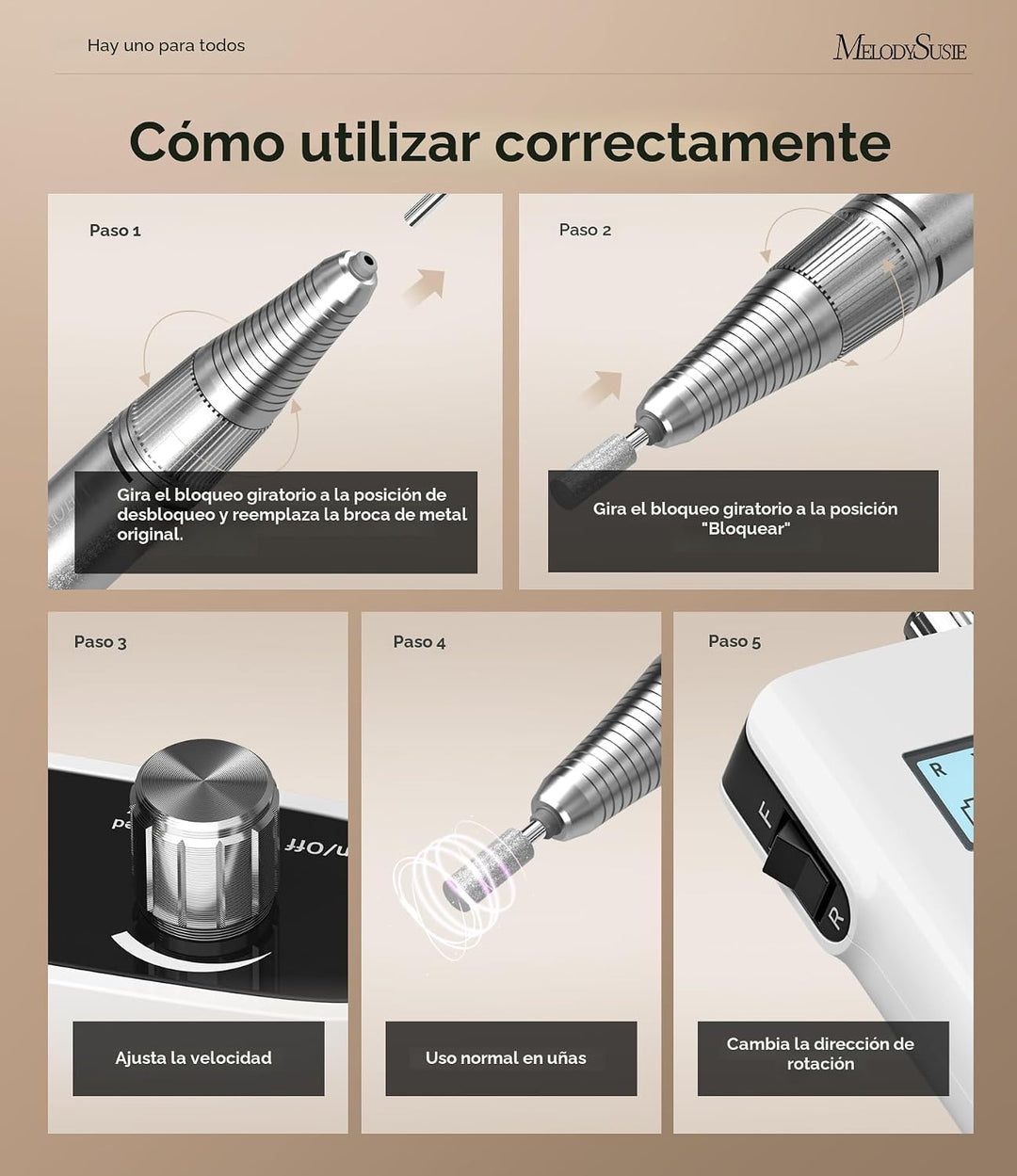 MelodySusie Taladro de uñas inalámbrico de nivel de entrada con cli...