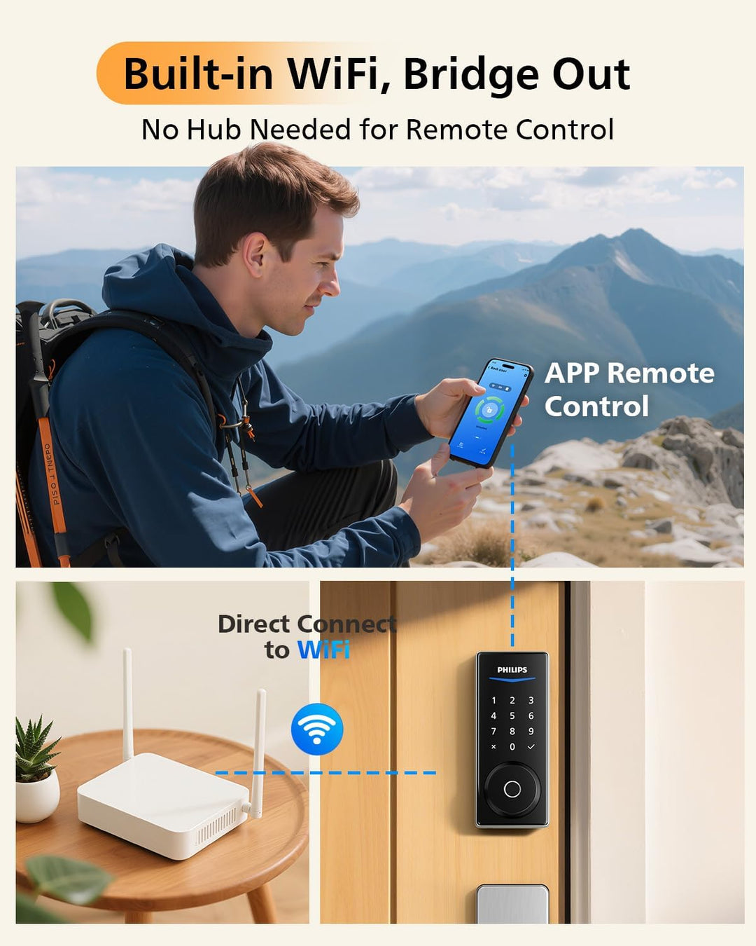 Philips Cerradura inteligente WiFi con juego de manijas de puerta d...