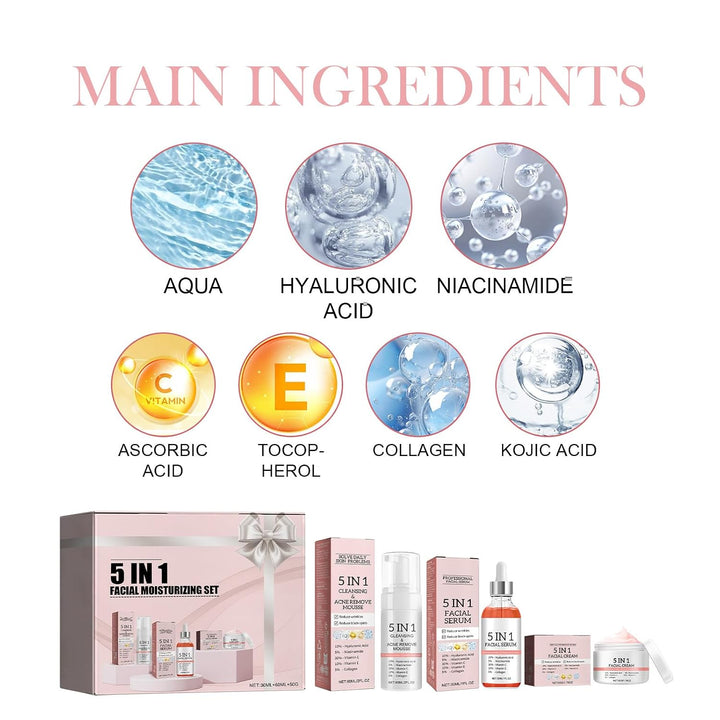 Serum facial 5 en 1, kit de cuidado de la piel hidratante para la c...