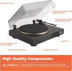 JBL Spinner BT - Bluetooth con tocadiscos AptX-HD™, componentes, carcasa extraíble, bandeja de aluminio y transmisión por correa, cartucho magnético móvil preinstalado (dorado)