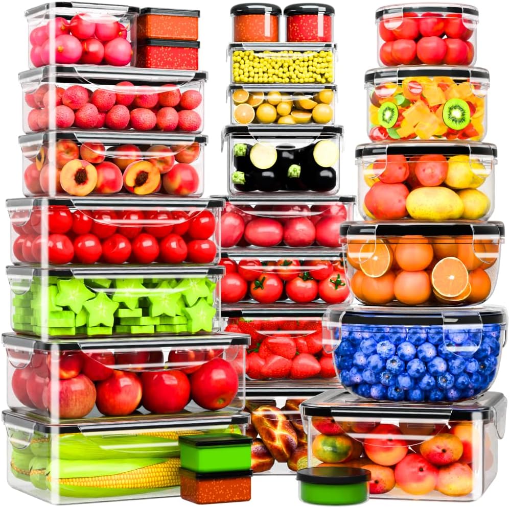 54 piezas de contenedores de almacenamiento de alimentos con tapas herméticas, (27 contenedores y 27 tapas) contenedores de plástico reutilizables sin BPA para la organización de la cocina, cajas de
