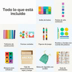 LOVEVERY | El Juego de Bloques | Bloques de Construcción de Madera Maciza y Formas + Caja de Almacenamiento de Madera, 70 Piezas, 18 Colores, Más de 20 Actividades, Juego de Bloques para Niños