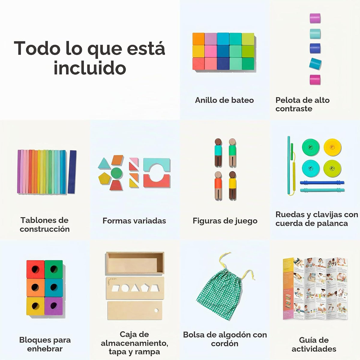 LOVEVERY | El Juego de Bloques | Bloques de Construcción de Madera Maciza y Formas + Caja de Almacenamiento de Madera, 70 Piezas, 18 Colores, Más de 20 Actividades, Juego de Bloques para Niños