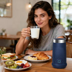 Wowteam Espumador de leche, vaporizador de leche eléctrico 4 en 1, calentador de leche caliente y fría y máquina de espuma para café, café con leche, capuchinos, macchiato, 8.2 oz/8.1 fl oz, acero