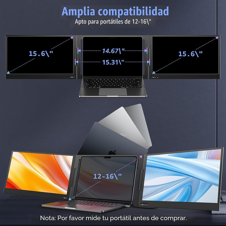 QQH Extensor de pantalla para laptop, monitor portátil triple de 15...