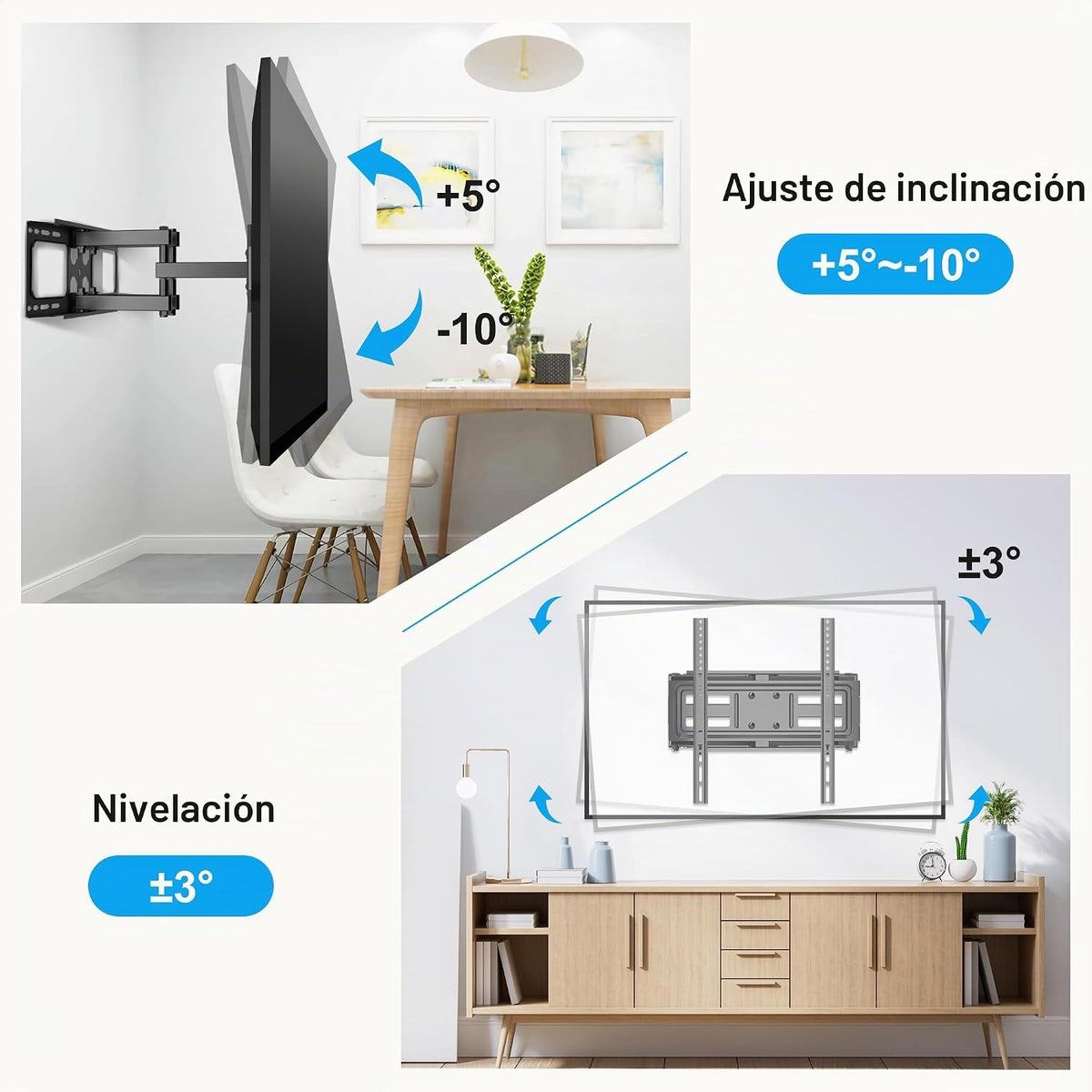 Soporte de pared para TV de movimiento completo para la mayoría de TV plana/curvada de 26"-70", soporte con inclinación giratoria con brazos articulados dobles, soporta 100 libras, VESA máx