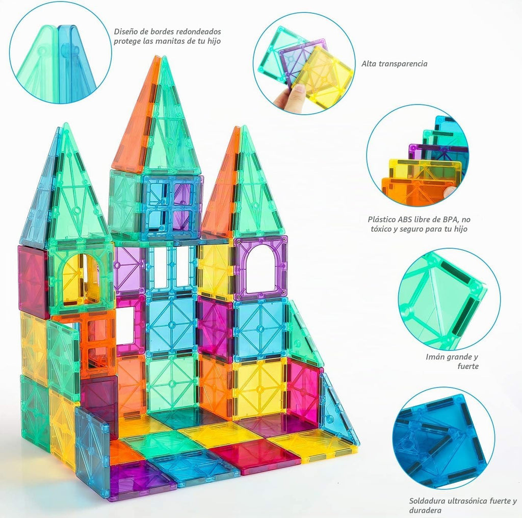 STEM - Juego de 70 piezas de azulejos magnéticos para niños de 3 a 8 años, bloques magnéticos sensoriales Montessori para niños pequeños, kit de construcción para el aula y el hogar
