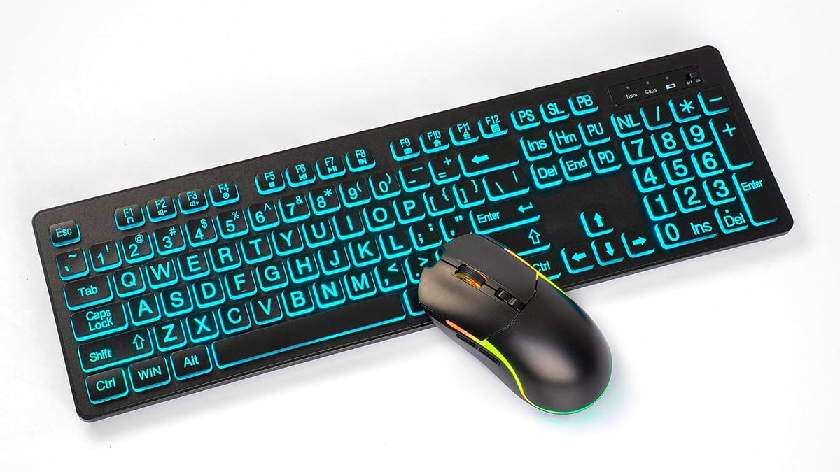 Combo de teclado y mouse inalámbricos: teclado retroiluminado de im...