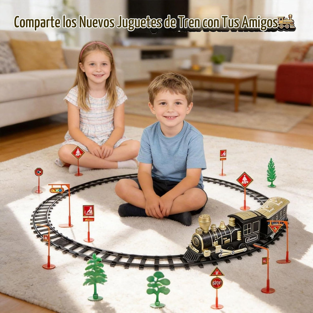 JUQU - Juego de tren modelo a pilas con luz, sonido y pistas