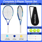 Juego de raquetas de tenis para adultos, 2 raquetas de tenis preencordadas de 27 pulgadas con marco de una pieza, cabeza de gran tamaño de 105 pulgadas cuadradas, sensación de reducción de