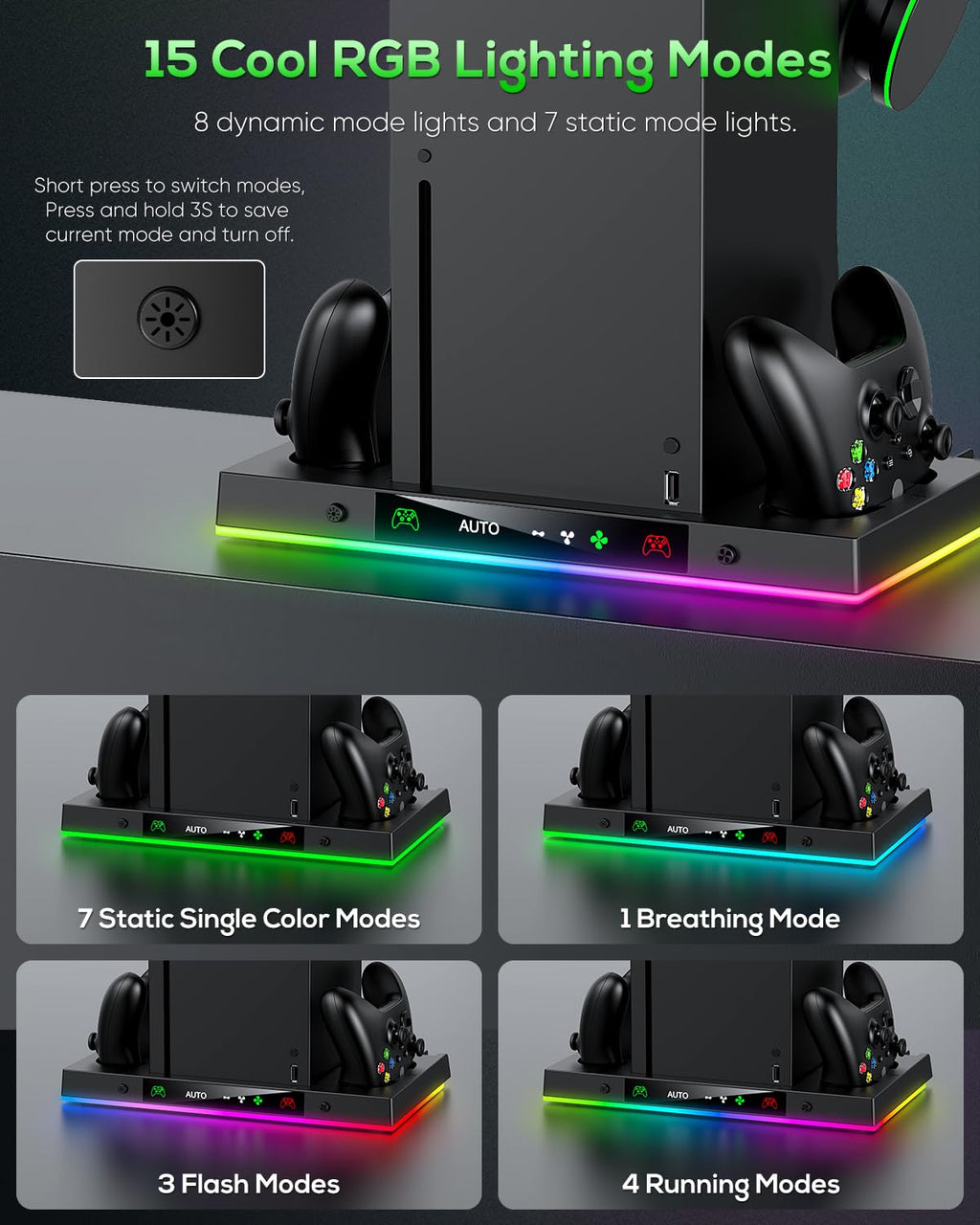 Accesorios de Soporte de Carga con Ventilador Automático para Xbox Series X Console (Negro)