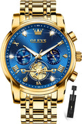 OLEVS Relojes para hombres Luxurious vestimenta acero inoxidable resistente al agua cronógrafo