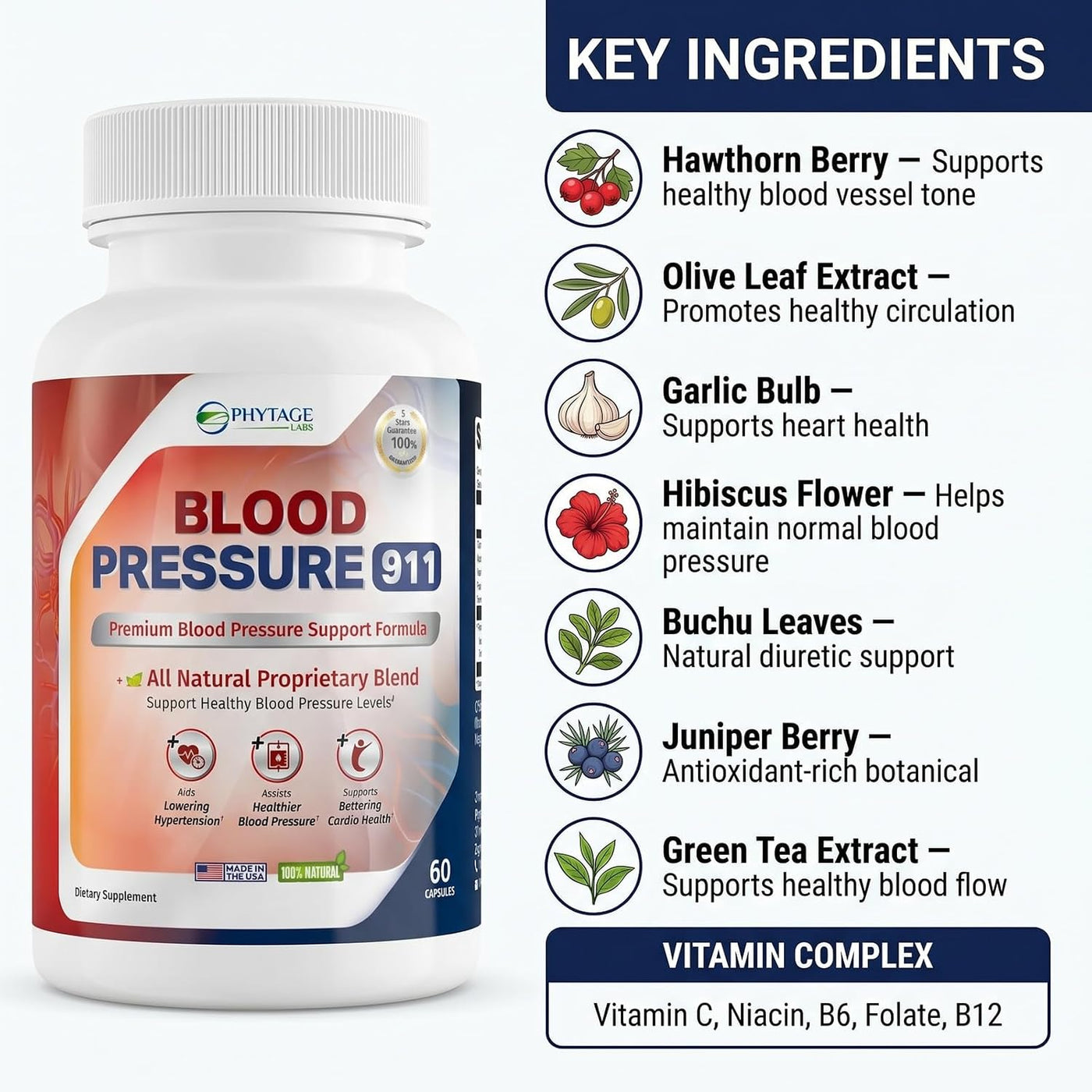 Phytage Labs Suplemento premium 911 para la presión arterial - Píld...
