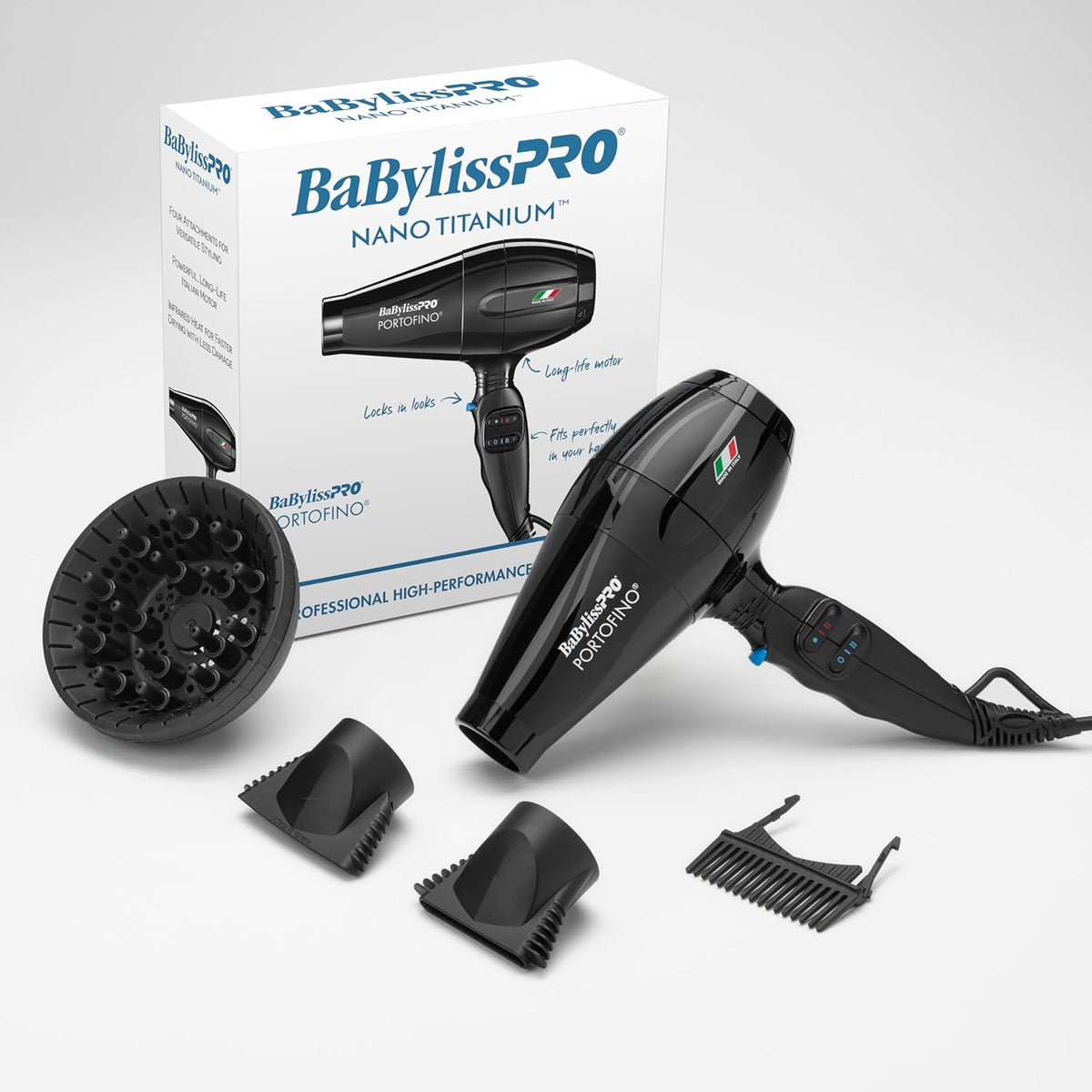 BaBylissPRO Secador de pelo, Nano Titanium Portofino 2000 vatios se...