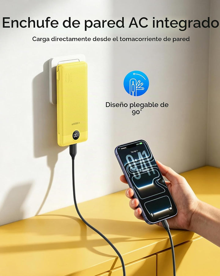 VEGER Cargador portátil con enchufe de CA integrado y cables, todo...