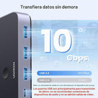 UGREEN Interruptor USBC 2 computadoras comparten 4 puertos USB 3.2, selector de conmutador de 10 Gbps para PC, portátil, teclado, ratón, adaptador de interruptor compartido con 2 cables de datos USB-C