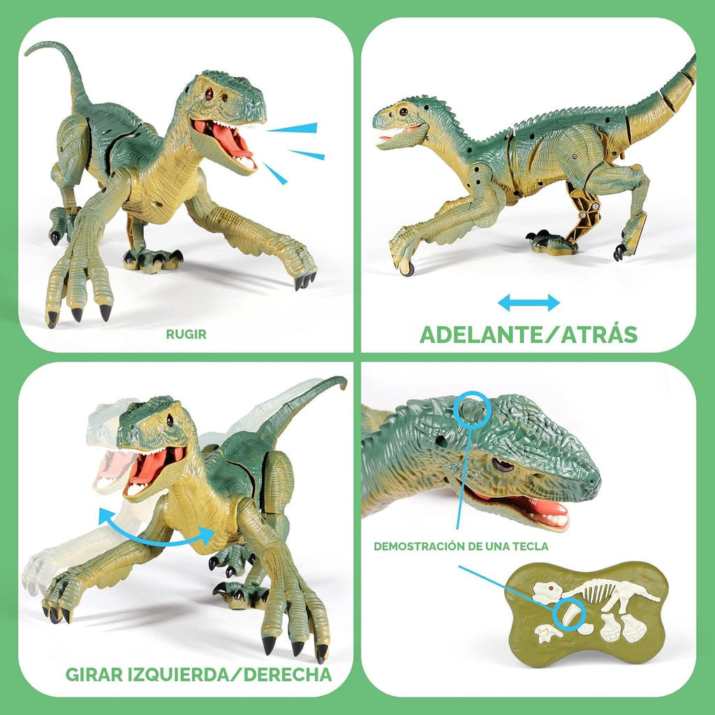 VERTOY Juguetes de dinosaurio a control remoto para niños: construye un gran dinosaurio velociraptor para caminar con luz y sonido, ideas de regalo de cumpleaños para niños y niñas de 3, 5, 5, 7, 8 a