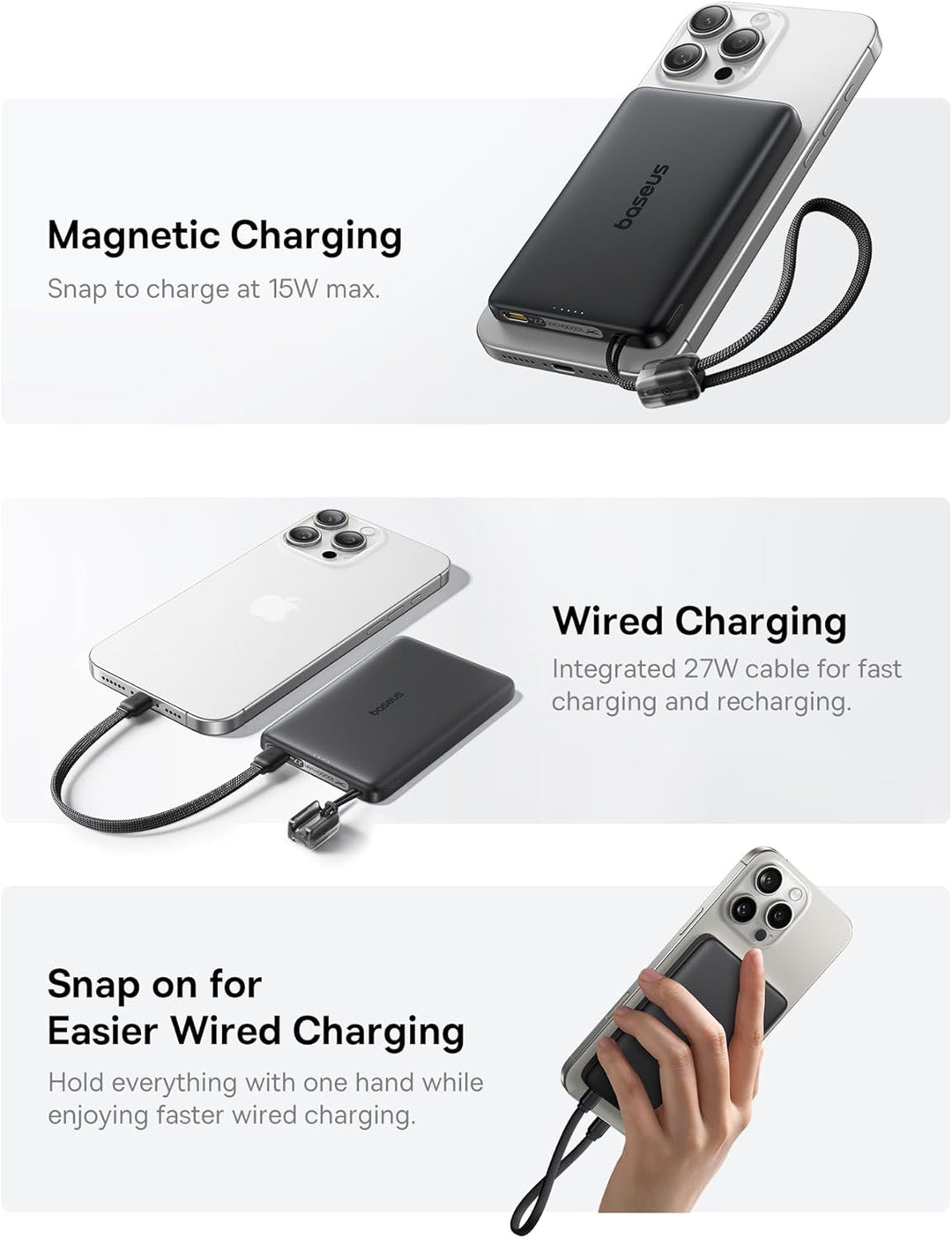 Baseus Picogo Qi2 - Cargador portátil Magsafe de 15 W, cargador por...