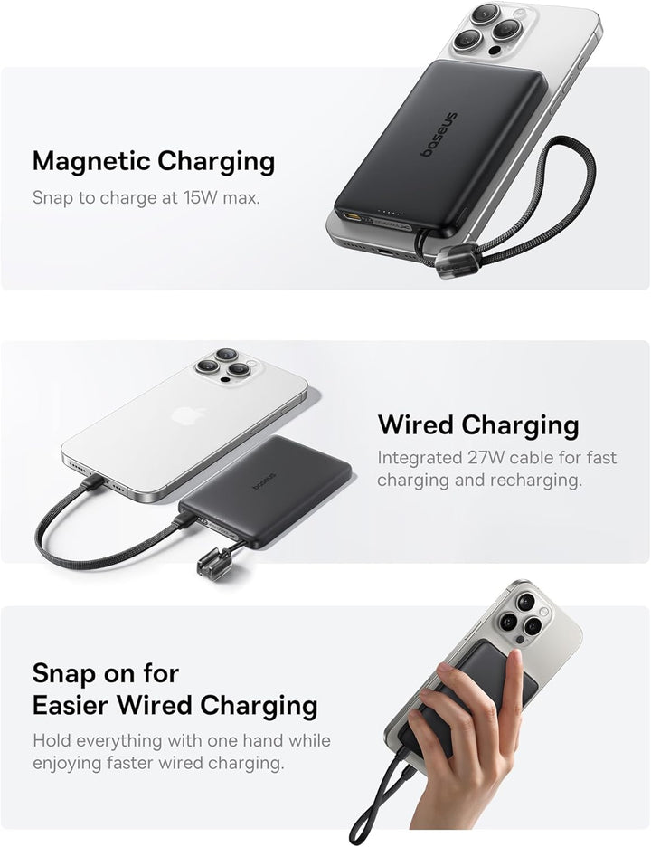 Baseus Picogo Qi2 - Cargador portátil Magsafe de 15 W, cargador por...