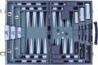 Backgammon - Juego de mesa clásico con funda de piel sintética de alta calidad, juego de estrategia de viaje portátil de backgammon para adultos, niños, noche de juego familiar, vacaciones y regalos (11 pulgadas, pequeño, gris)