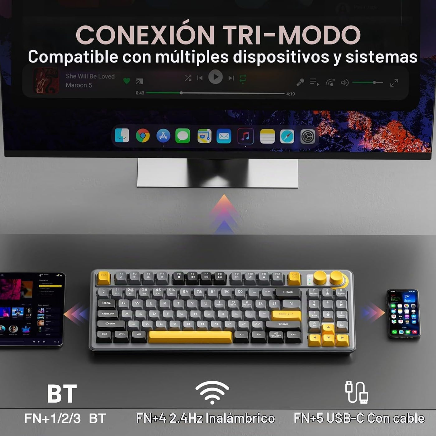 SOLAKAKA SK90 75% Teclado Inalámbrico para Juegos - 4000mAh Tri-Mod...