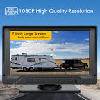 Sistema de cámara de respaldo para RV, cámara de respaldo con cable de 7 pulgadas para camión, remolque, cámper, cámara de visión trasera HD 1080P con 2 canales, cero retardo, gran angular de 150°, visión nocturna LED, impermeable IP69, pautas de
