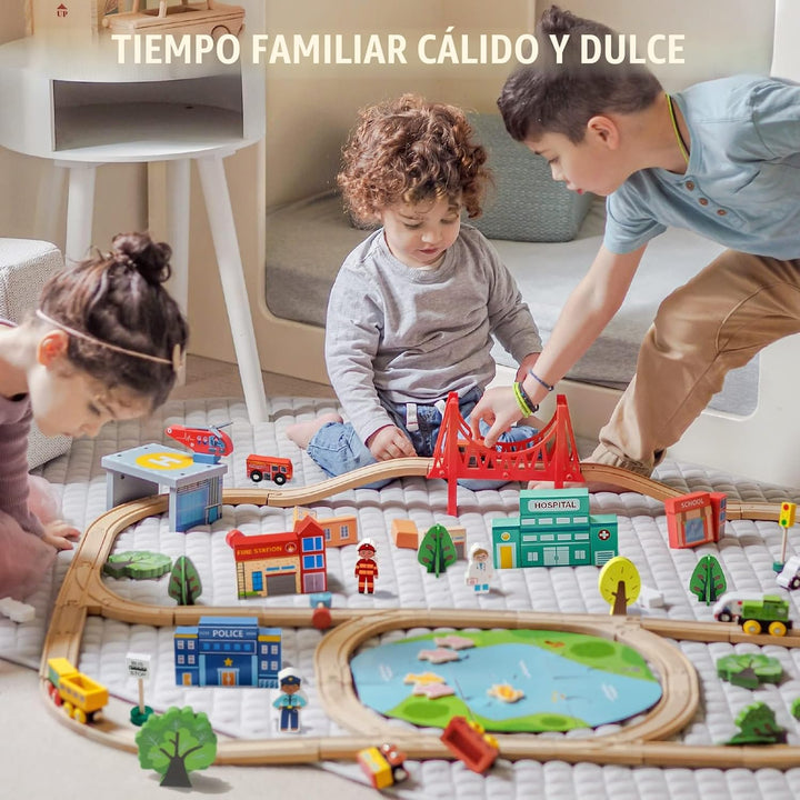 Tiny Land 110 piezas de juego de tren de madera \u2013 Tren de jugu...