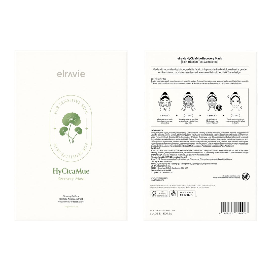 elravie HyCicaMue - Máscara de recuperación (10ea), máscara de hoja...