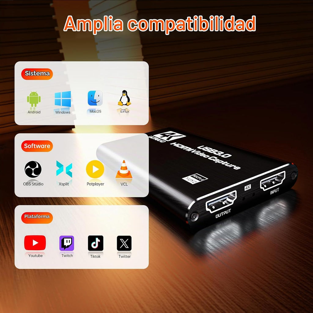 Newhope Tarjeta de Captura HDMI para Transmisión, Captura Full HD 1080P 60FPS USB 3.0, Tarjeta de Captura de Audio y Video de Juegos, para Transmisión de Cámara/Xbox/PS4/PS5/Switch/PC