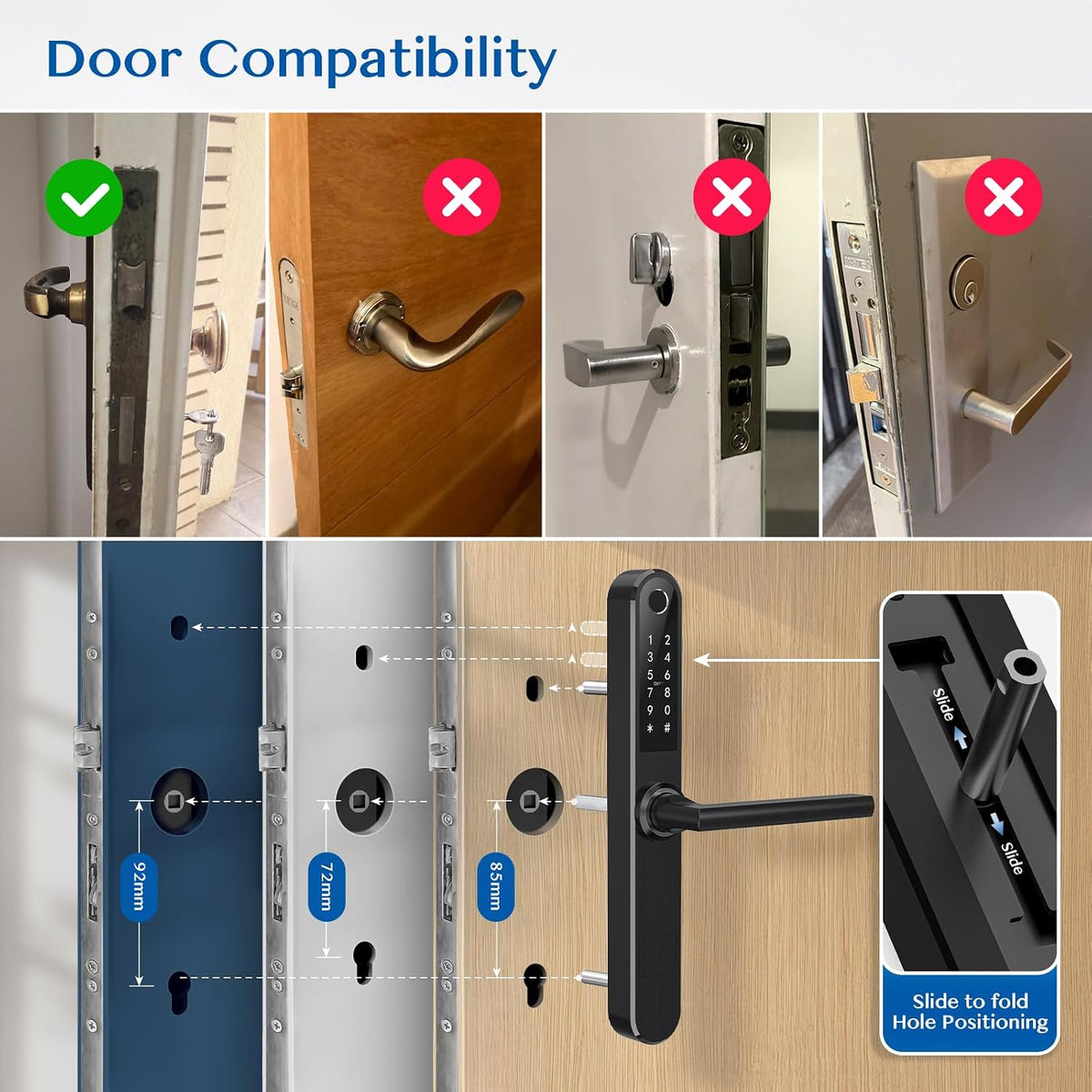 Luston Cerradura inteligente delgada para puerta delantera, de acero inoxidable, impermeable, cerradura de puerta de entrada sin llave, WiFi Bluetooth, teclado digital de huellas dactilares, cerradura de puerta abatible de aluminio con asa (negro)