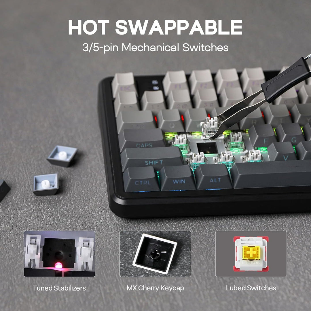 EPOMAKER Aula F108 - Teclado inalámbrico para juegos, teclado mecán...