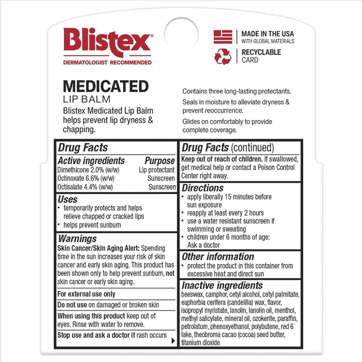 Blistex Bálsamo labial medicado, 0.15 onzas, 3 unidades (paquete de...