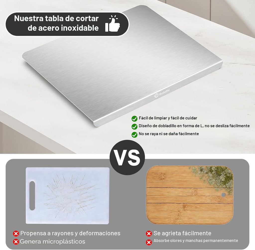 Tabla de cortar de acero inoxidable con labio, tablas de cortar no tóxicas