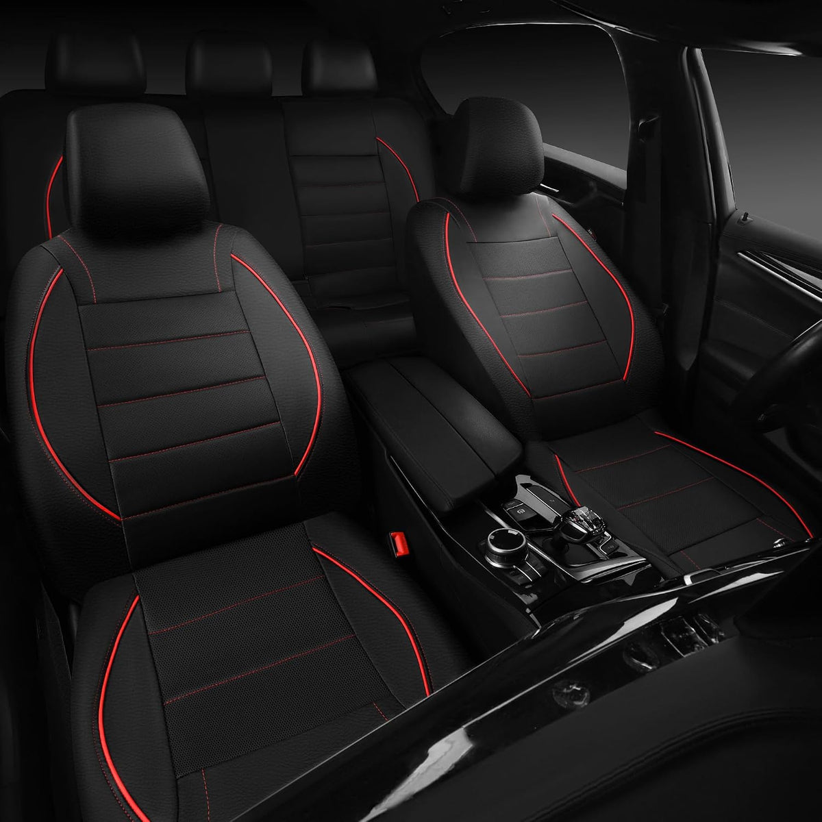 CAR PASS Fundas de cuero con ribetes de ajuste universal, dos fundas de asiento delantero, piel sintética impermeable para SUV, sedán, camioneta, camión, compatible con bolsas de aire, orificios de