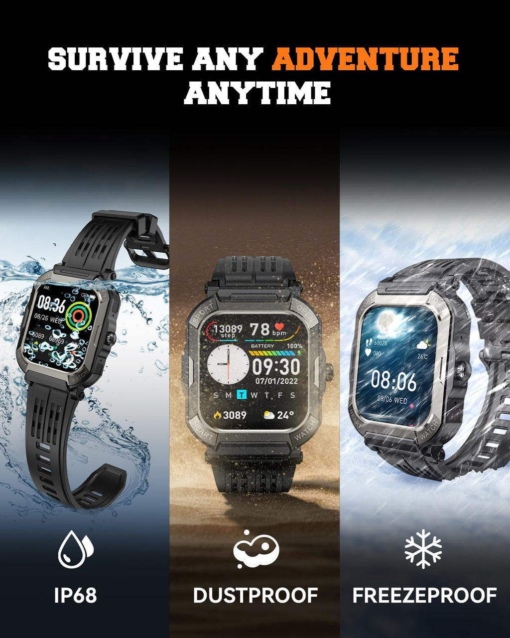 Reloj inteligente para hombre, rastreador de ejercicio: relojes digitales militares para hombre, Bluetooth, responder llamadas, correr, impermeable, teléfonos Android, iPhone, Samsung, monitor de sueño, podómetro