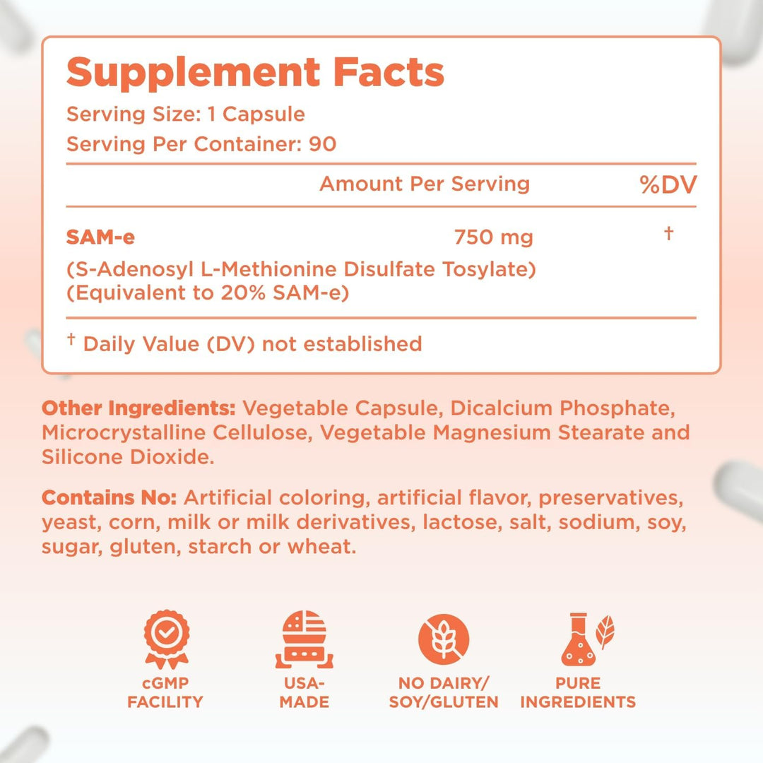 Clear Formulas Bioactive SAM-e 750 mg - Suplemento SAM-e de alta re...