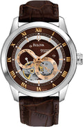 Bulova Reloj automático clásico para hombre Sutton de 4 manos, subesfera de 24 horas, apertura abierta, auto-reloj, parte trasera de exhibición, cristal mineral doblemente curvado, manecillas